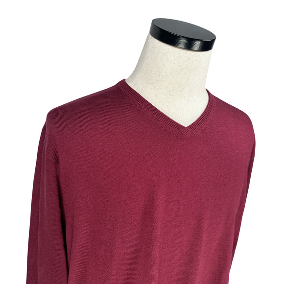 Peter Millar Sweater Men’s XL Burgundy Silk Cashmere Cotton Blend V-Neck Knit - Picture 2 of 9